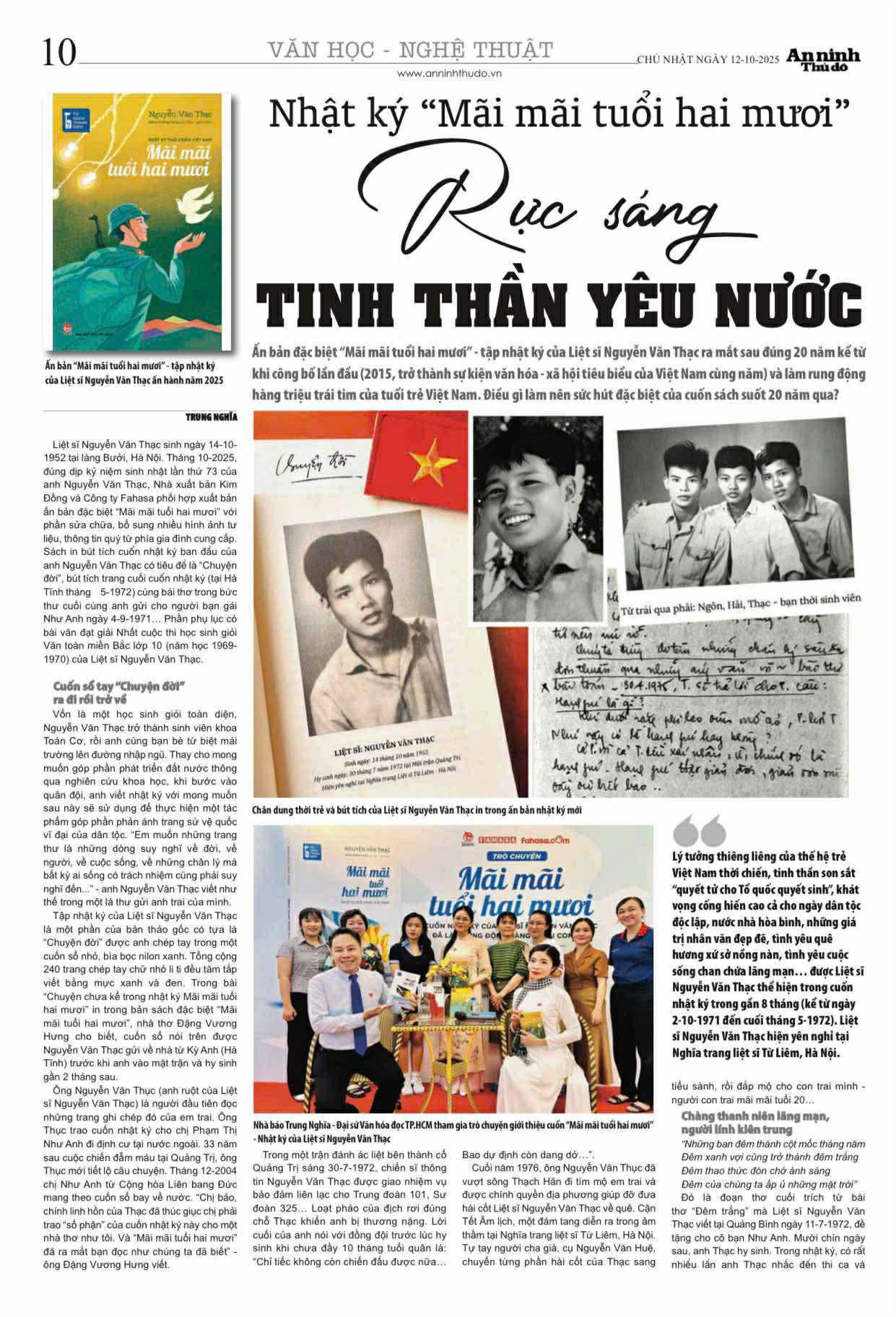 Báo An Ninh Thủ Đô đưa tin chương trình Giao lưu và Giới thiệu sách “Mãi mãi tuổi hai mươi” tại FAHASA