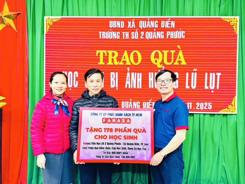 Công Ty FAHASA Trao 390 Phần Quà Đến Học Sinh Vùng Lũ Quảng Điền: Trường Tiểu Học Số 1 Quảng An - Xã Quảng Điền, TP.Huế