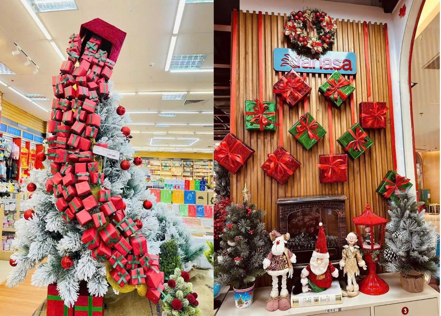 Trang trí Noel văn phòng bằng quả châu hoặc hộp quà. Nguồn: Nhà sách FAHASA Trang trí Noel văn phòng bằng quả châu hoặc hộp quà. Nguồn: Nhà sách FAHASA