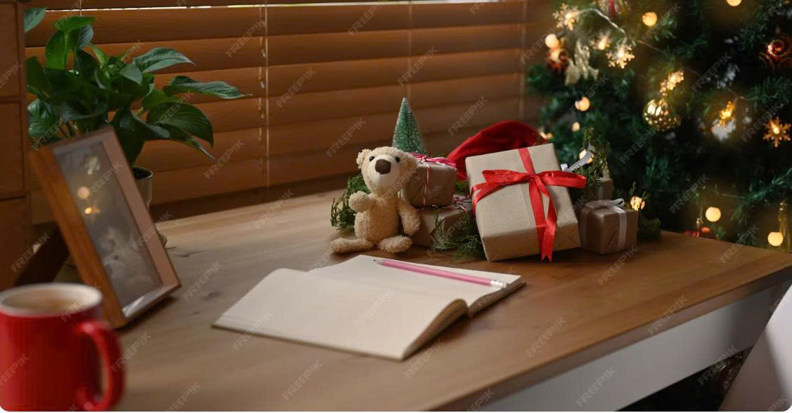 Workspace and study corner with Christmas colors Workspace and study corner with Christmas colors