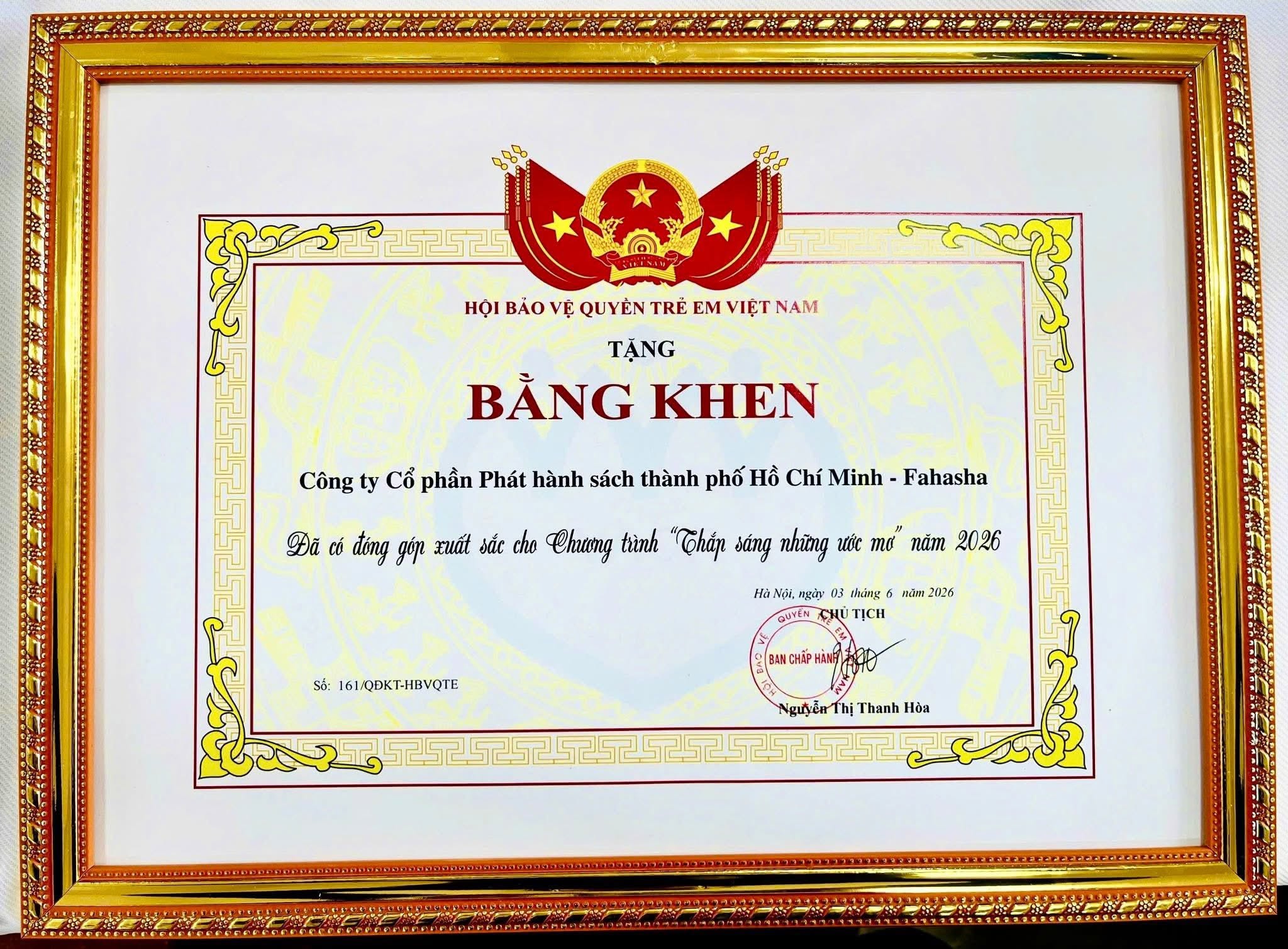 FAHASA đã có đóng góp xuất sắc trong chương trình " Thắp sáng những ước mơ" năm 2026 FAHASA đã có đóng góp xuất sắc trong chương trình " Thắp sáng những ước mơ" năm 2026